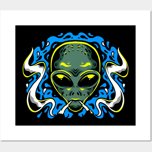 Alien smoking blue Wall Art by radiobooms